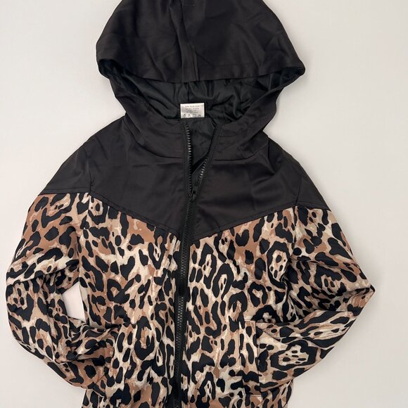 Girls Black Leopard Wind Breaker | Size 2X / Girls 7/8 - Picture 4 of 7